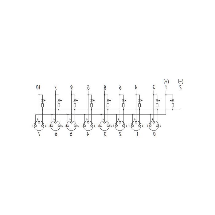 M8 junction box, PNP, 8-port split, LED, M12 integrated interface dock, 23P8S1