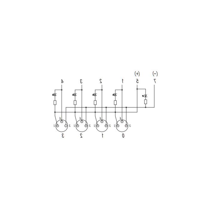 M8 junction box, NPN, 4-port split, LED, M12 integrated interface dock, 23N4S1