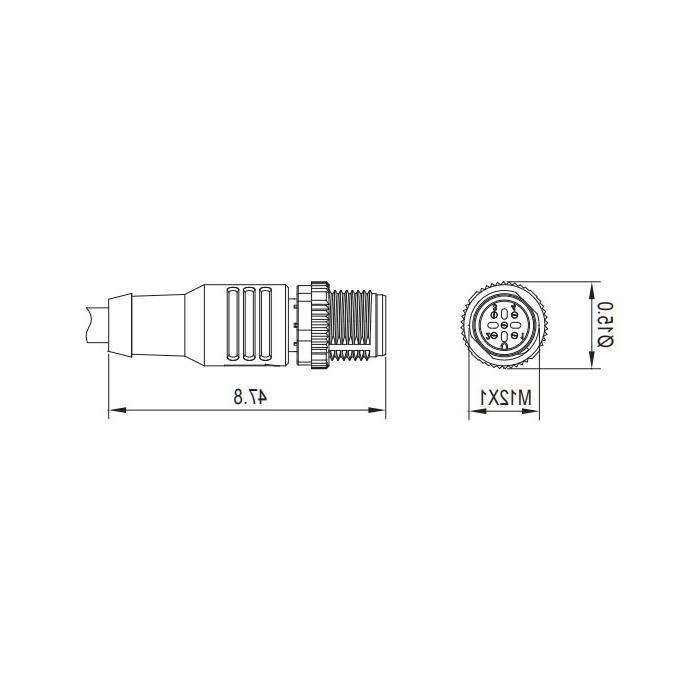 M12 4针，直公，单端预制PVC非软电缆，带屏蔽，红护套，0C4261-XXX